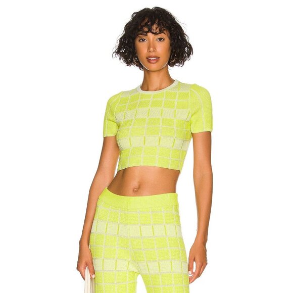 NWOTT SOLID & STRIPED Cara Pear Gingham Knit Cropped T-Shirt, Size S - Picture 1 of 9